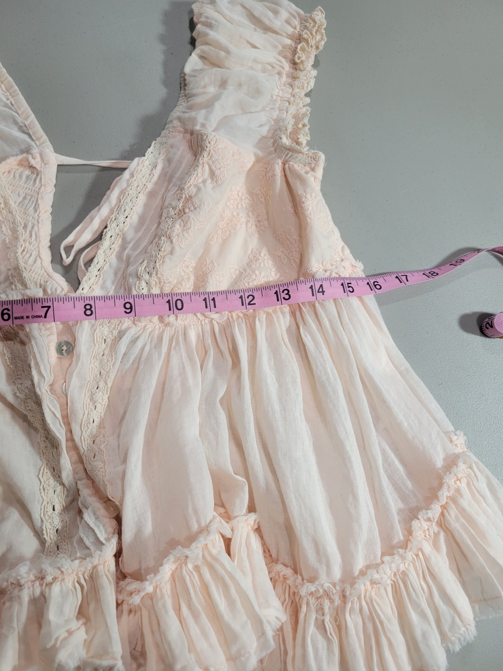 BDG Peach Lace-Trim Smocked Babydoll Top - Picture 6 of 6